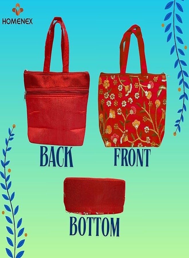 HOMENEX Embroidered Gift Tote Bags - Colorful Zipper Handbags for Women - Traditional Floral Design - Perfect for Weddings, Parties, Return Gifts & Festive Occasions (PACK OF 06) - Image 4